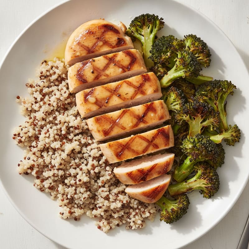 Grilled Chicken Breast with Quinoa and Roasted Broccoli