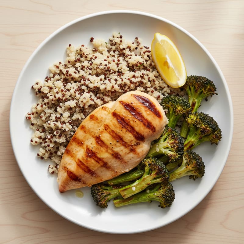 Grilled Chicken Breast with Quinoa and Roasted Broccoli