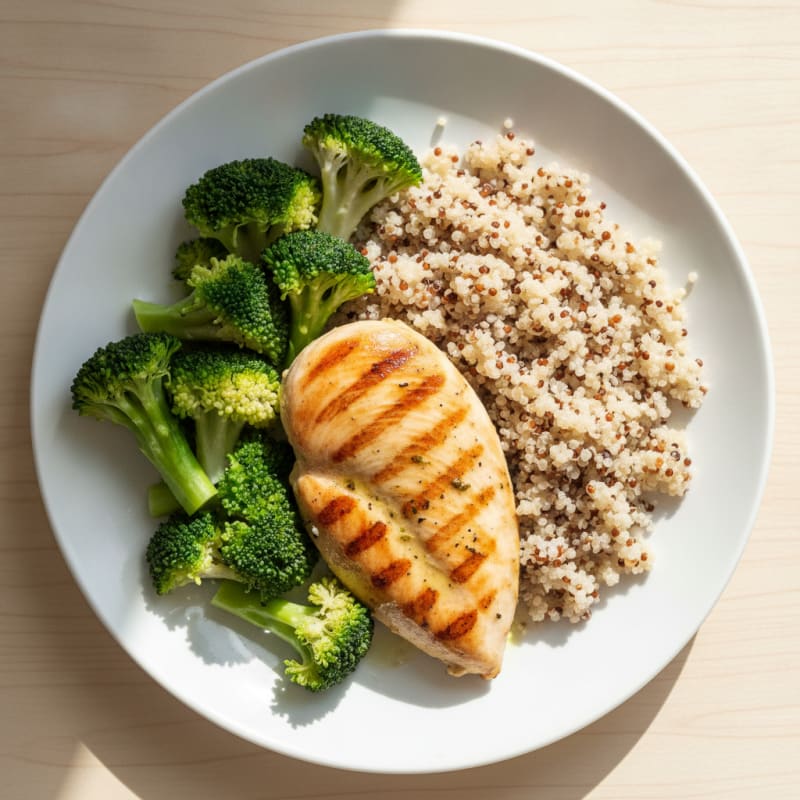 Grilled Chicken Breast with Quinoa and Steamed Broccoli