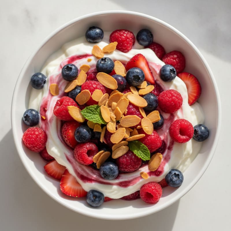 Greek Yogurt Protein Parfait with Mixed Berries and Almonds