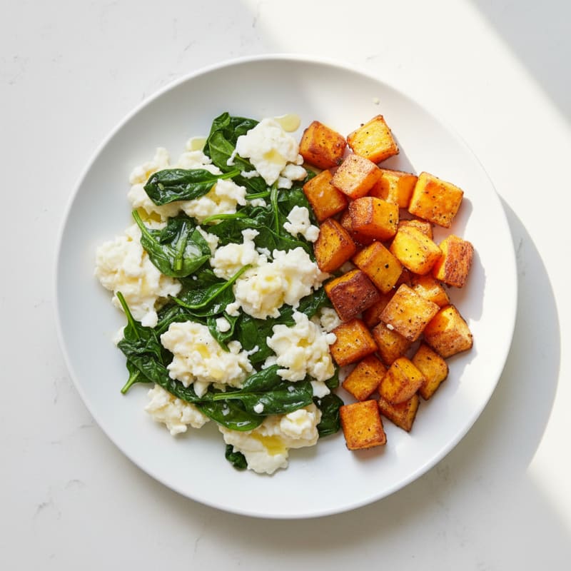 Egg White and Spinach Scramble with Roasted Sweet Potato
