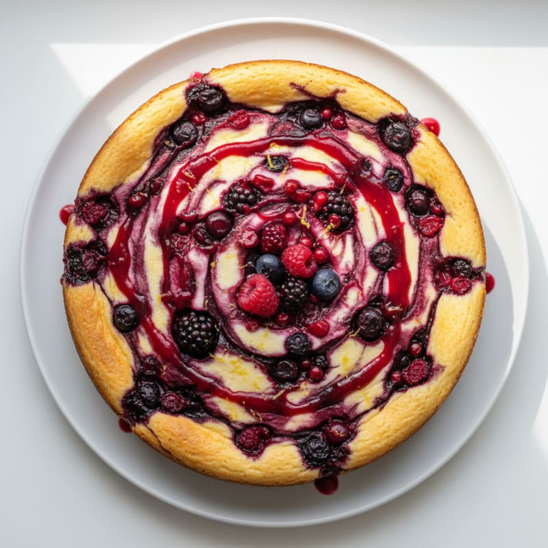 Lemon-Kissed Yoghurt Cheesecake with Berry Swirl