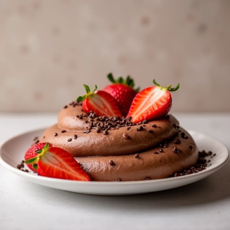 Silky Chocolate Protein Pudding with Sliced Strawberries
