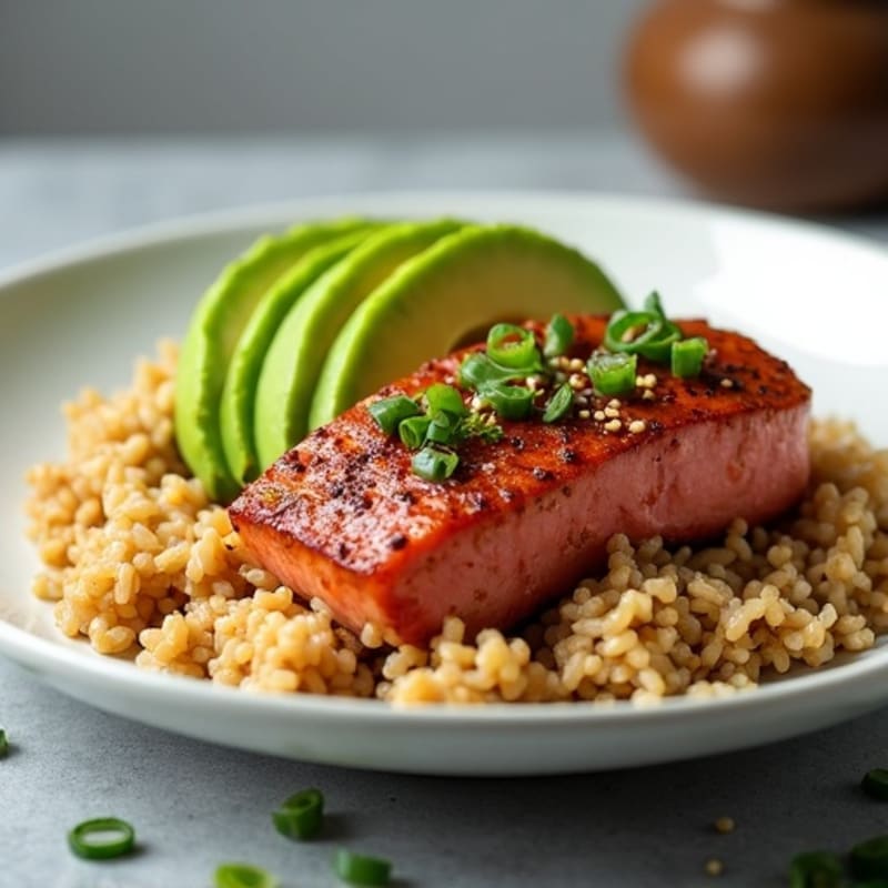 Soy-Sesame Marinated Tuna with Brown Rice and Fresh Avocado