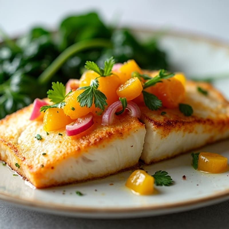 Flaky Pan-Seared Cod with Bright Citrus-Herb Salsa and Garlicky Sautéed Greens