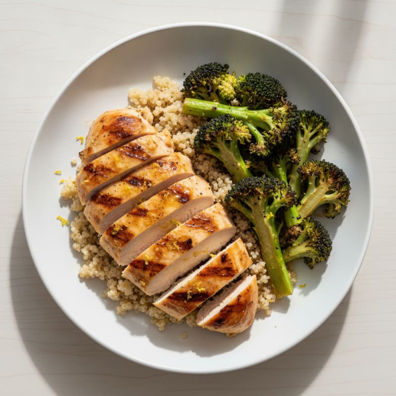 Grilled Chicken Breast with Roasted Broccoli and Quinoa