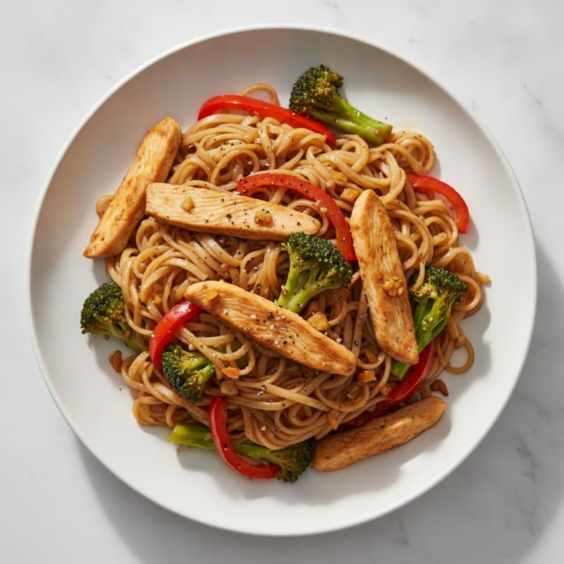 Chicken and Vegetable Stir-Fry with Rice Noodles
