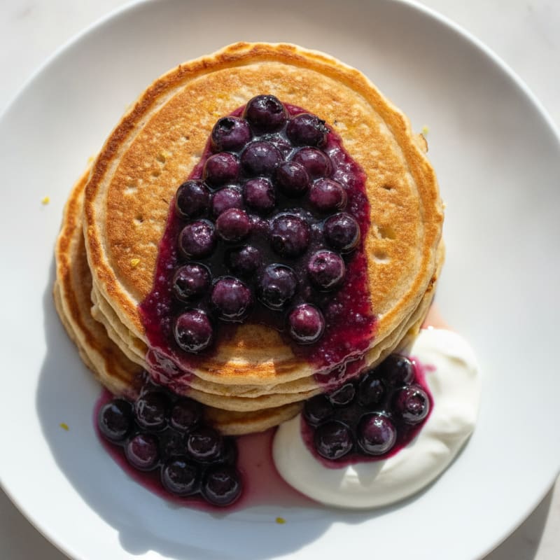 Lemon Ricotta Pancakes with Berry Compote