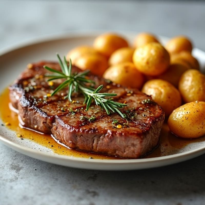 Pan-Seared Garlic Butter Steak with Crispy Roasted Potatoes