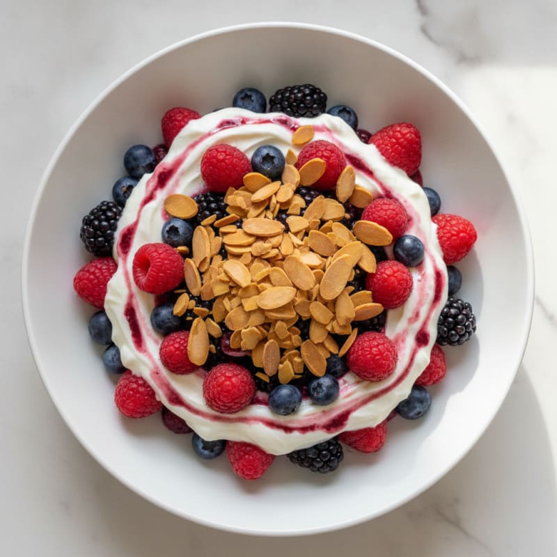 Greek Yogurt Protein Parfait with Mixed Berries and Almonds