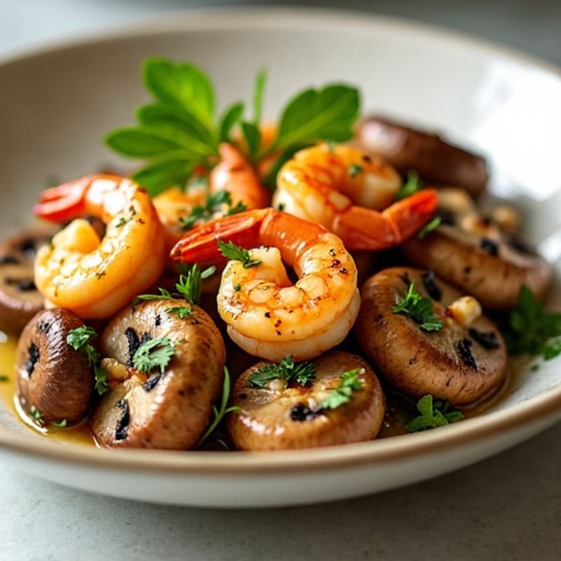 Garlic-Butter Roasted Mushrooms with Fresh Herbs and Shrimp