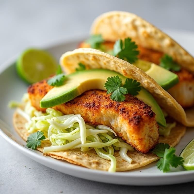 Crispy Baked Cod Tacos with Creamy Avocado Slaw