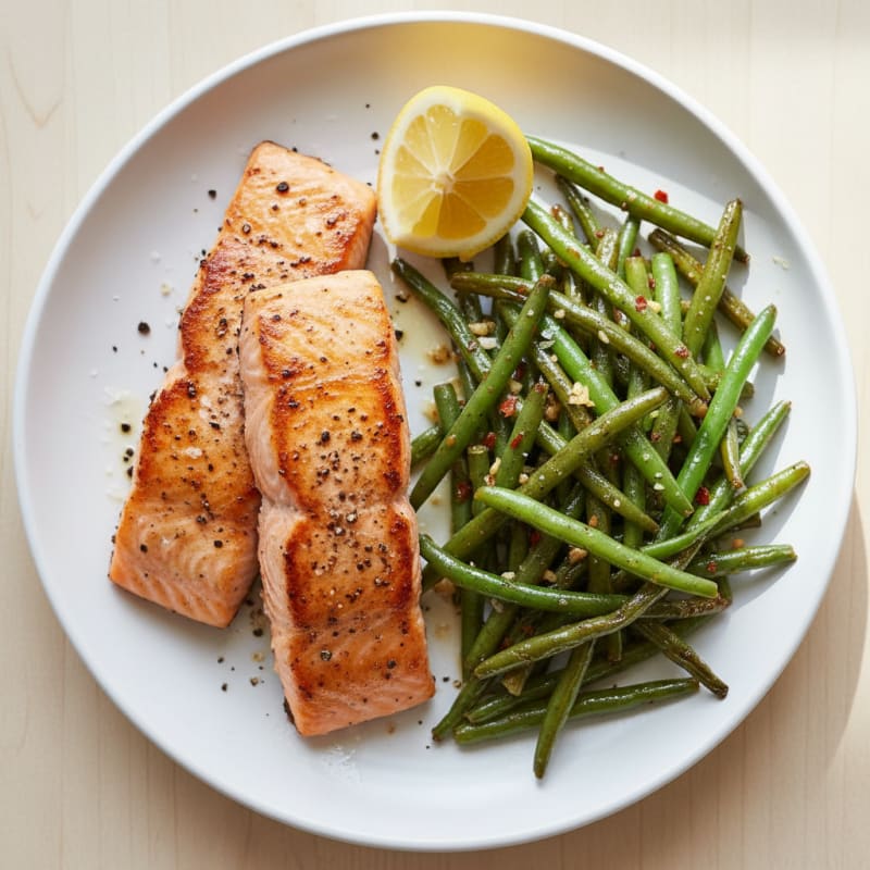 Golden Pan-Seared Salmon with Zesty Green Beans