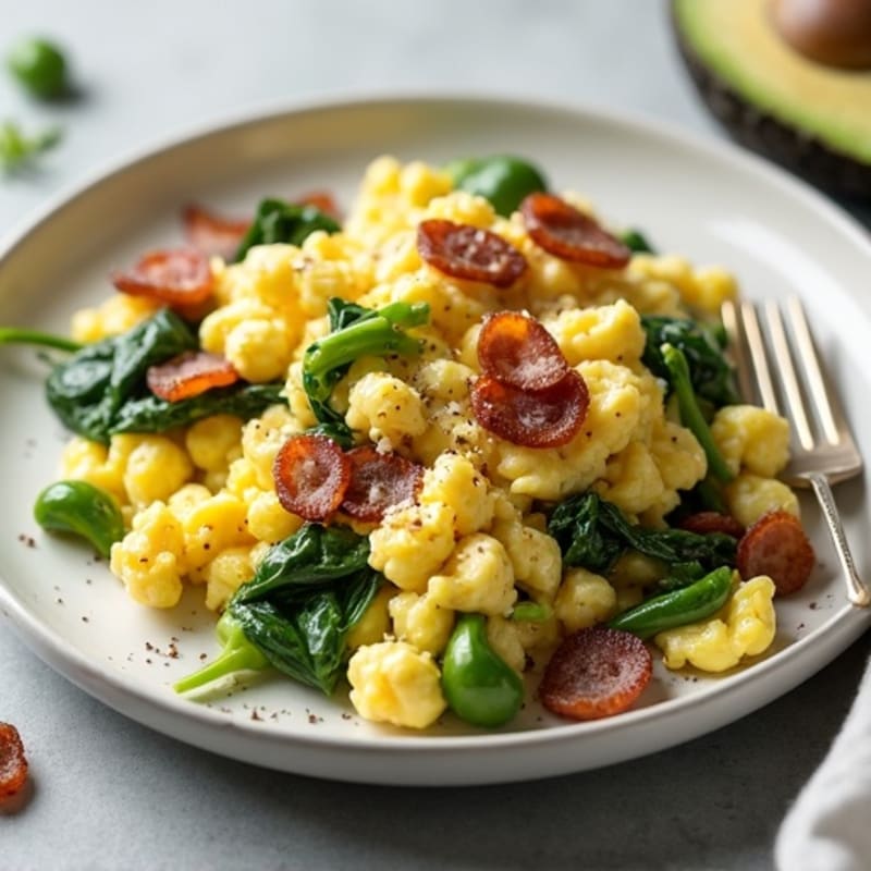 Egg White Scramble with Spinach and Turkey Bacon