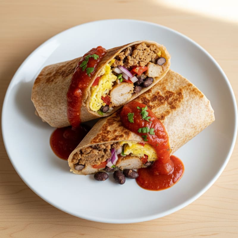 Loaded Breakfast Burrito with Salsa Roja