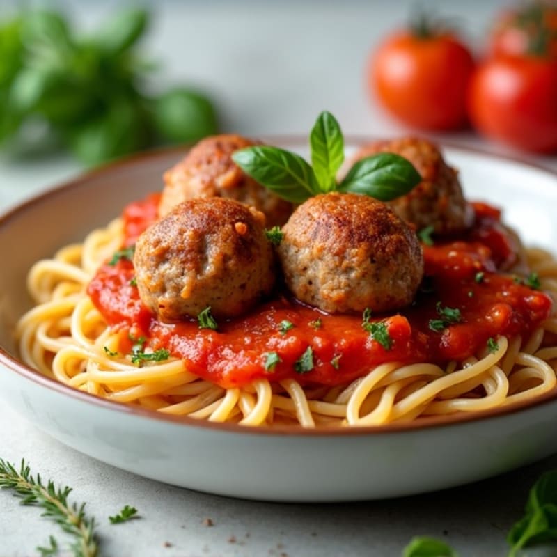 Juicy Turkey Meatballs with Whole Wheat Spaghetti and Fresh Herb Marinara