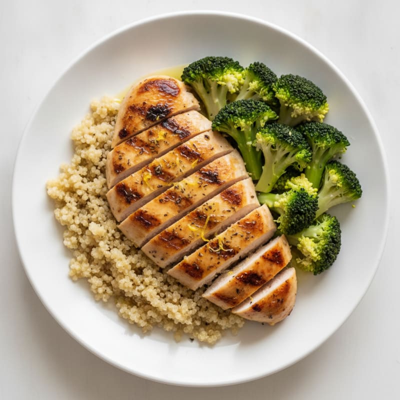 Grilled Chicken Breast with Quinoa and Steamed Broccoli