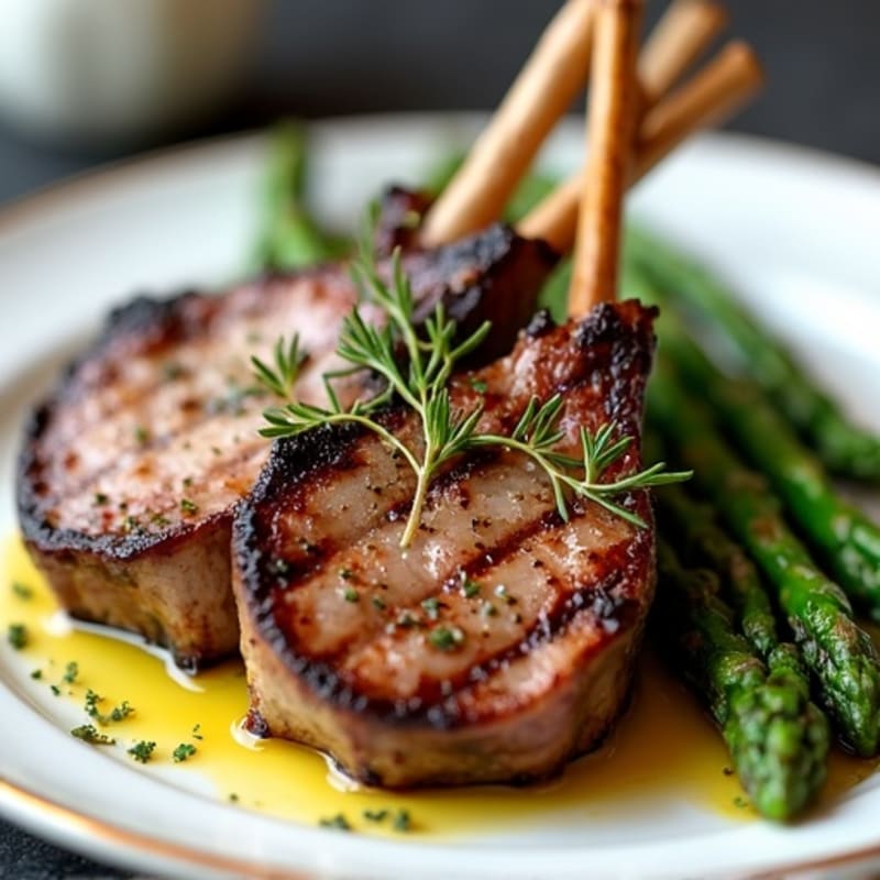 Grilled Herb Lamb Chops with Roasted Asparagus