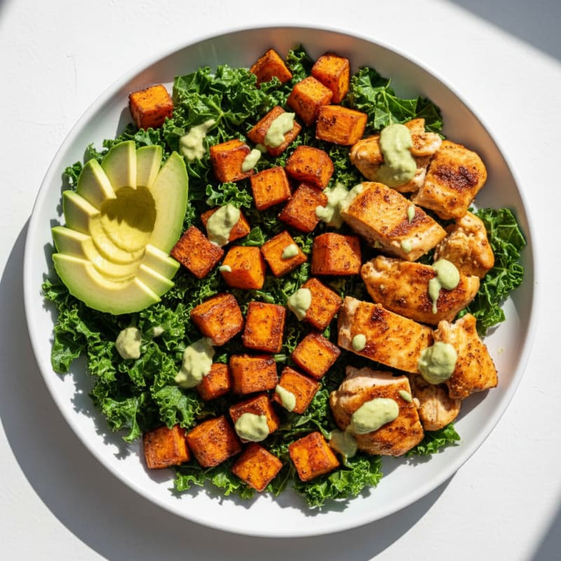 Crispy Roasted Sweet Potato & Chicken Bowls