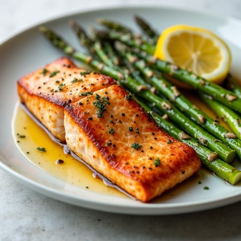 Crispy Pan-Seared Salmon with Roasted Asparagus