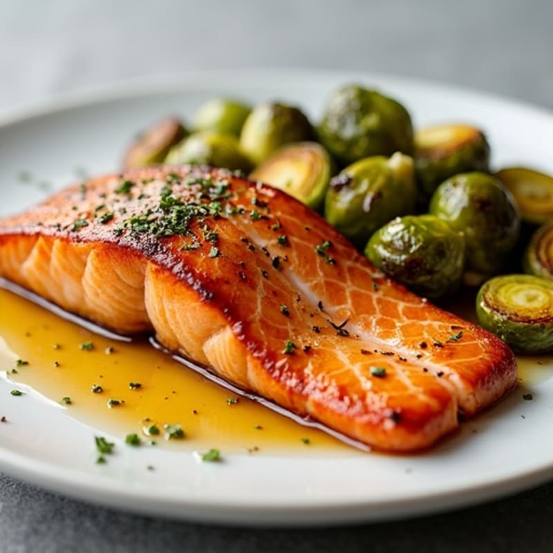 Maple-Glazed Crispy Salmon with Roasted Brussels Sprouts