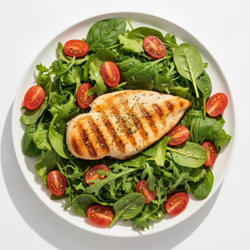 Grilled Chicken Breast with Mixed Greens and Cherry Tomatoes
