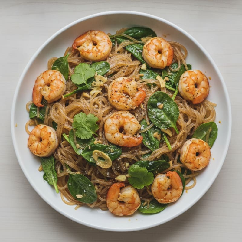Shrimp Japchae with Almond Butter Sauce