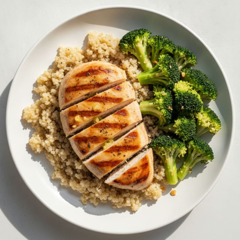 Grilled Chicken Breast with Quinoa and Steamed Broccoli