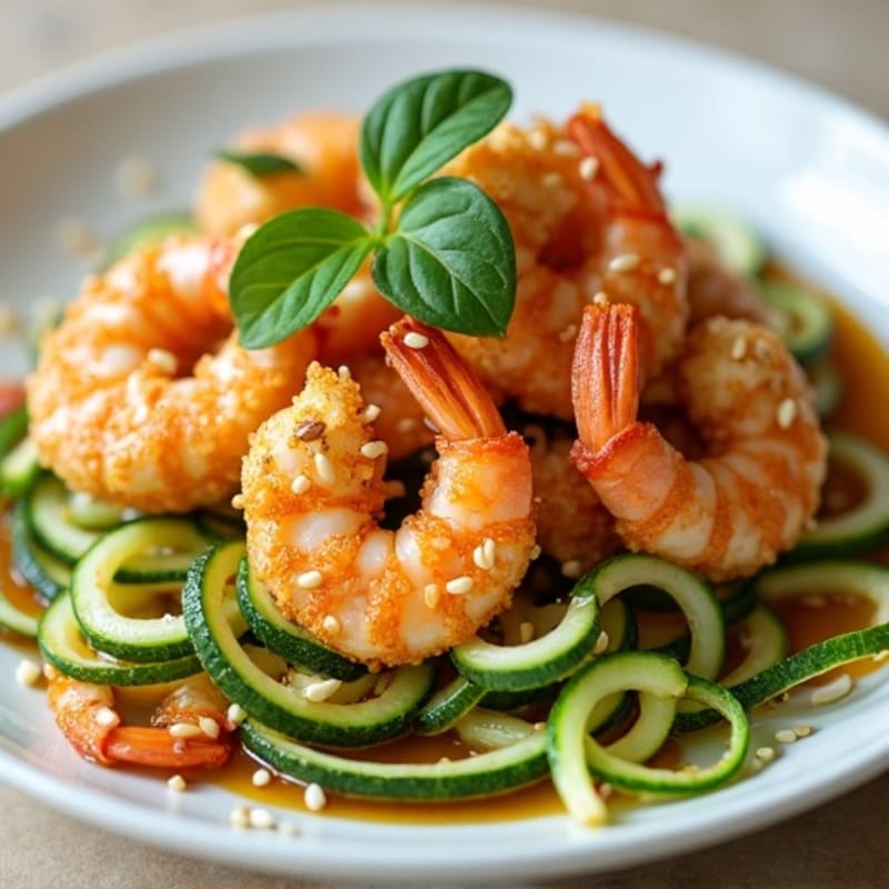 Crispy Sesame Ginger Shrimp with Zucchini Noodles