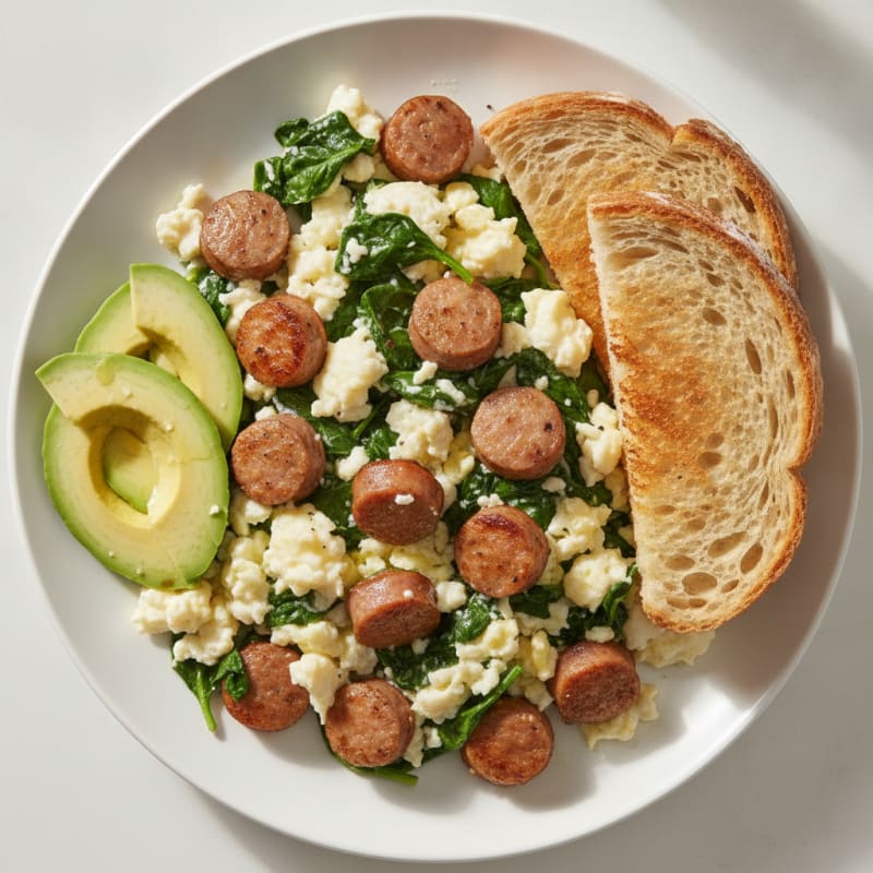 Egg White and Turkey Sausage Scramble with Spinach