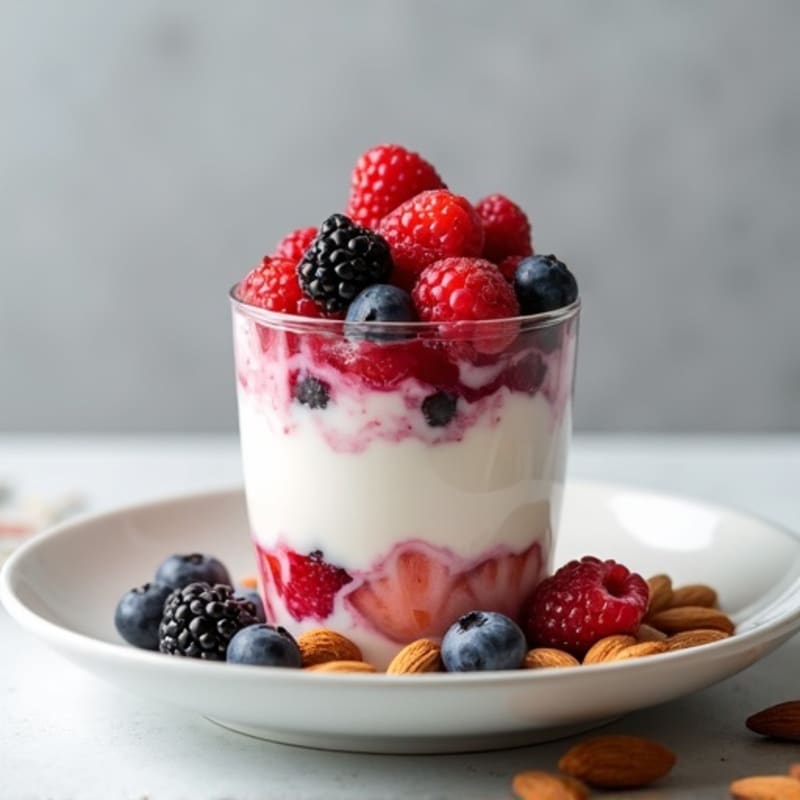 Greek Yogurt Protein Parfait with Mixed Berries and Almonds