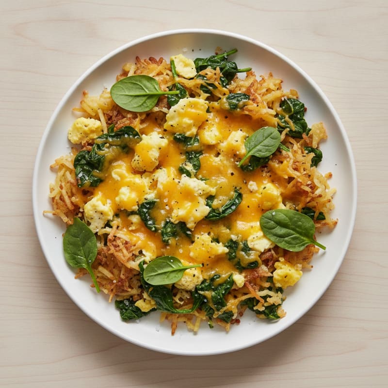 Cheesy Spinach and Egg Hash