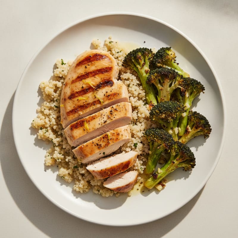 Grilled Chicken Breast with Quinoa and Roasted Broccoli
