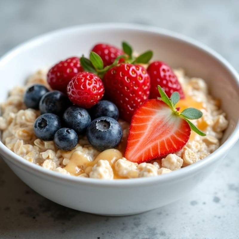 Fluffy Greek Yogurt Oatmeal with Mixed Berries