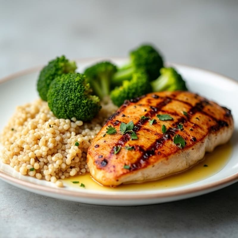Grilled Chicken Breast with Roasted Broccoli and Quinoa