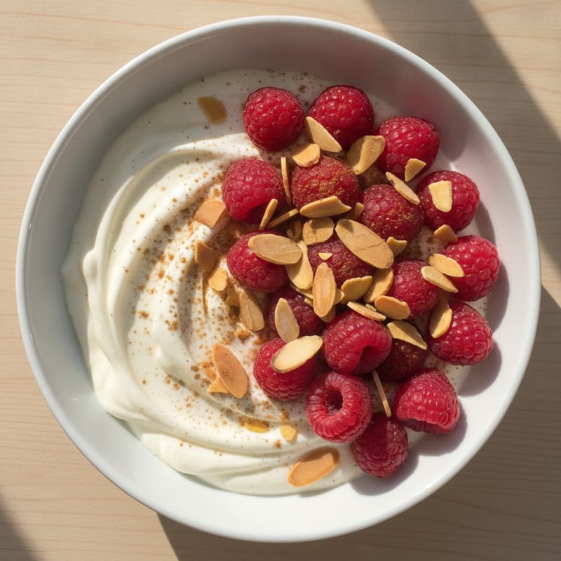 Silky Protein Yogurt Bowl with Mixed Berries and Almonds