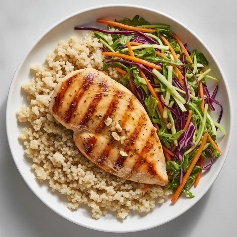 Grilled Chicken Breast with Crunchy Cabbage Slaw and Quinoa