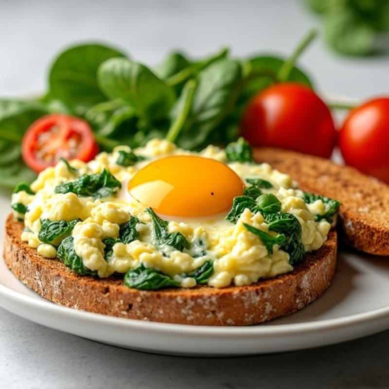 Egg White Spinach Scramble with Cottage Cheese and Cherry Tomatoes