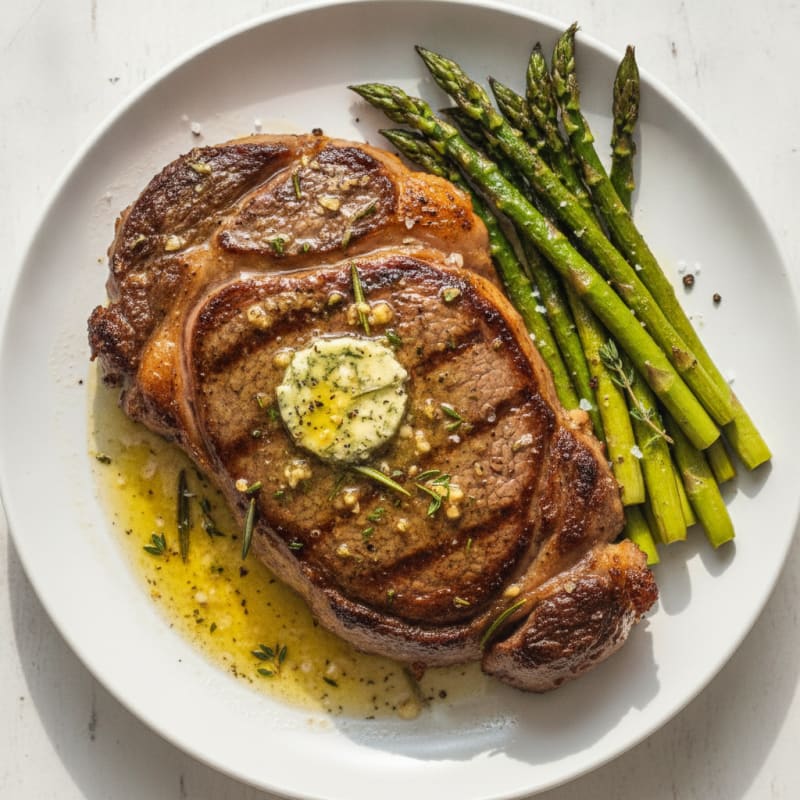 Pan-Seared Rib Eye with Garlic Herb Butter