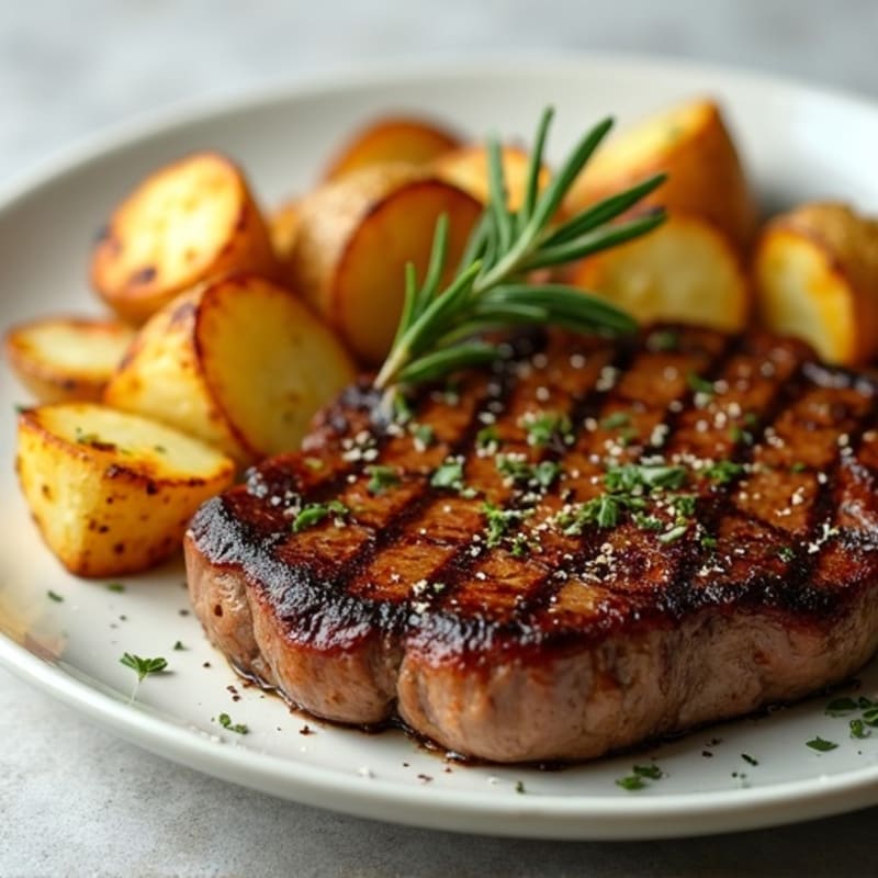 Lean Sirloin Steak with Crispy Garlic Herb Roasted Potatoes