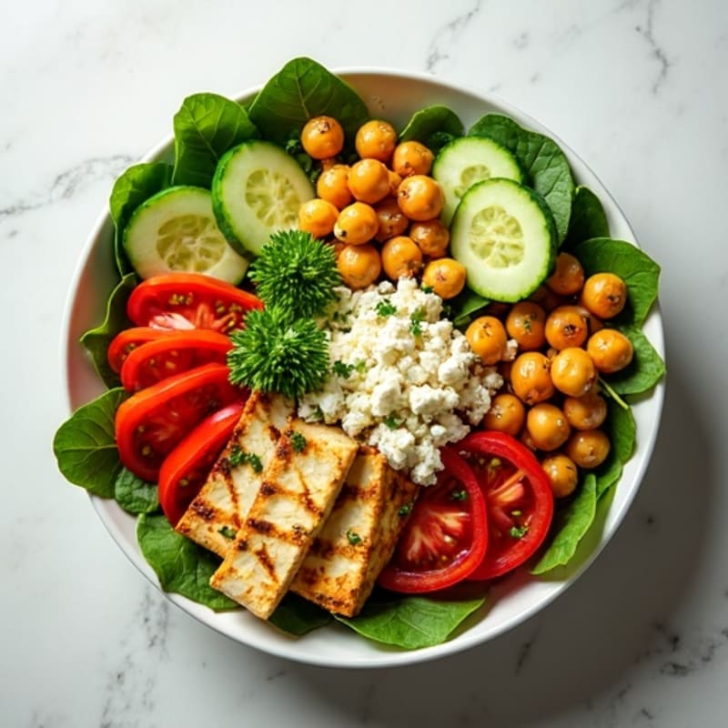 Crispy Roasted Chickpea and Fresh Vegetable Bowl with Zesty Lemon-Herb Dressing