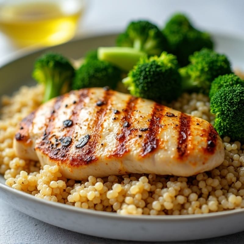 Grilled Chicken Breast with Roasted Broccoli and Quinoa