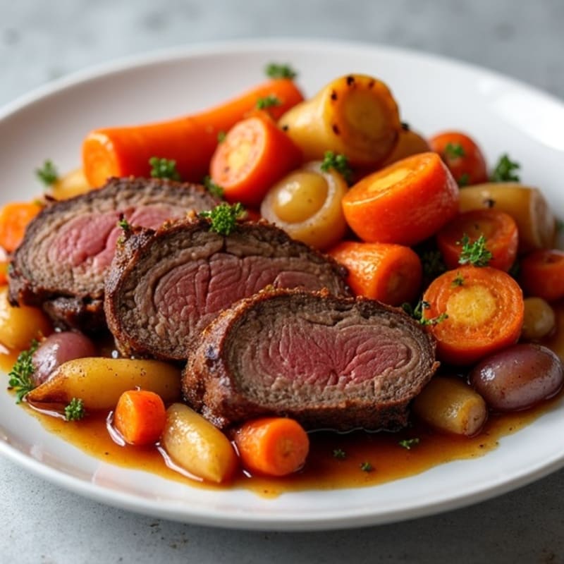 Slow Cooked Smoky Brisket with Roasted Root Vegetables