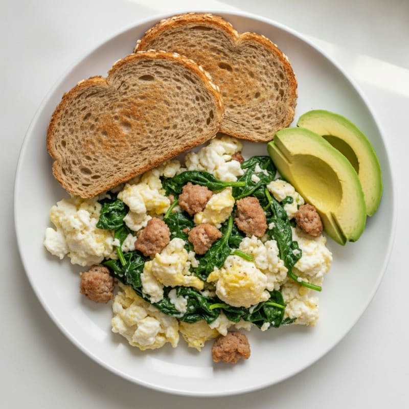 Egg White and Turkey Sausage Scramble with Spinach
