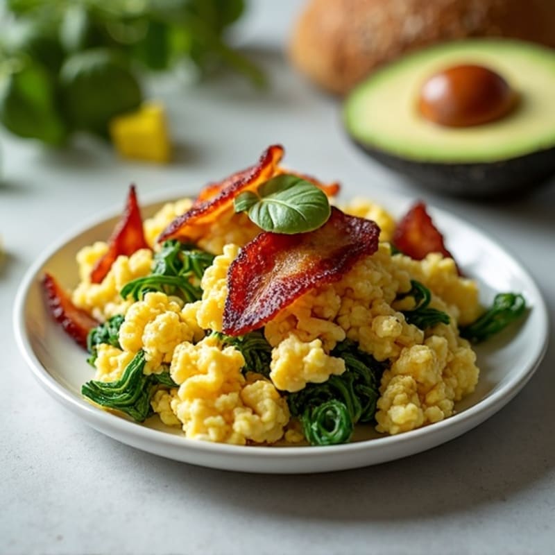 Cottage Cheese Scramble with Spinach and Turkey Bacon