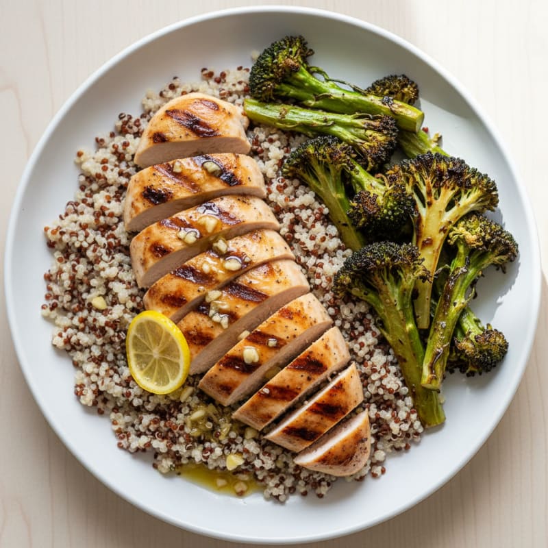 Grilled Chicken Breast with Quinoa and Roasted Broccoli