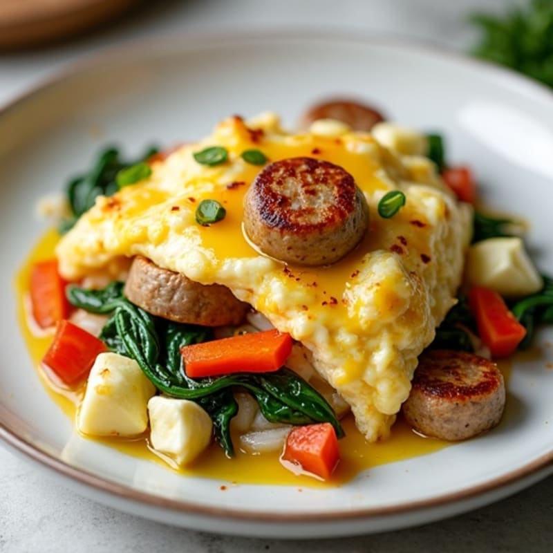 Egg White Scramble with Chicken Sausage and Cottage Cheese