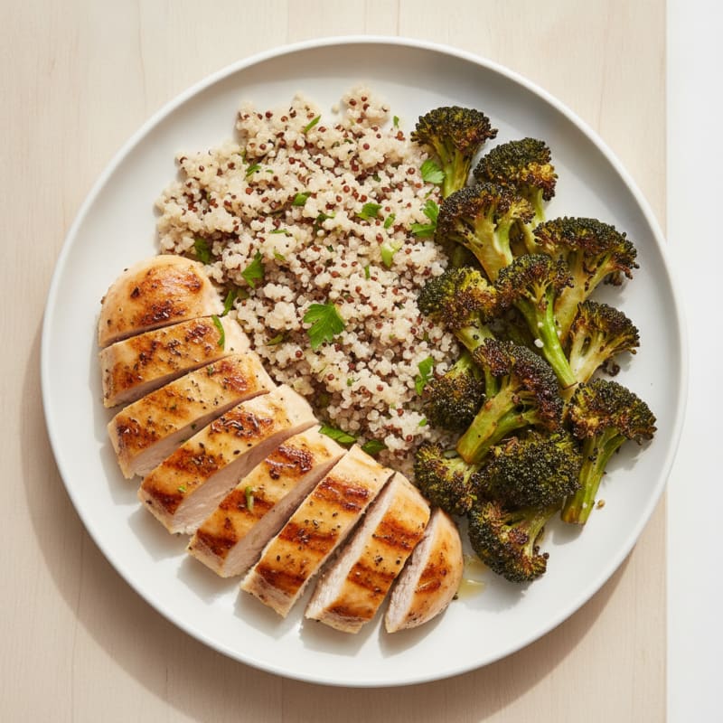 Grilled Chicken Breast with Quinoa and Roasted Broccoli