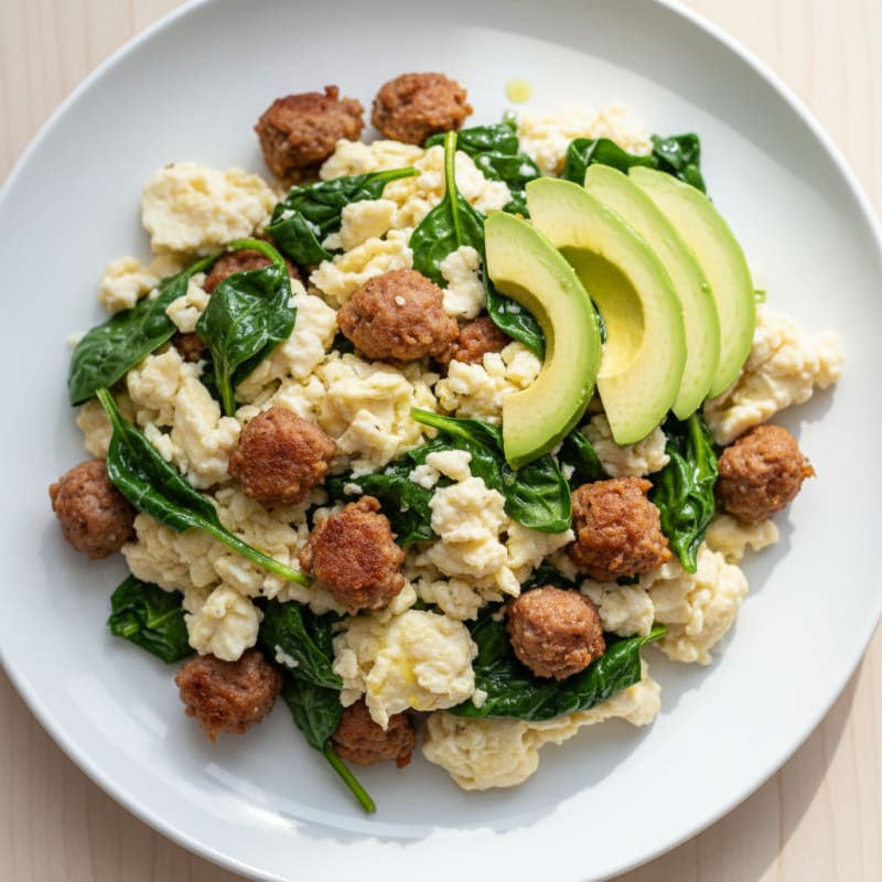 Egg White Scramble with Turkey Sausage and Spinach