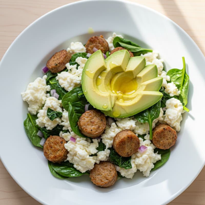 Egg White Scramble with Turkey Sausage and Spinach